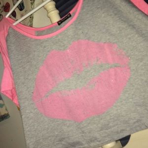 Pink and gray kissy crop top